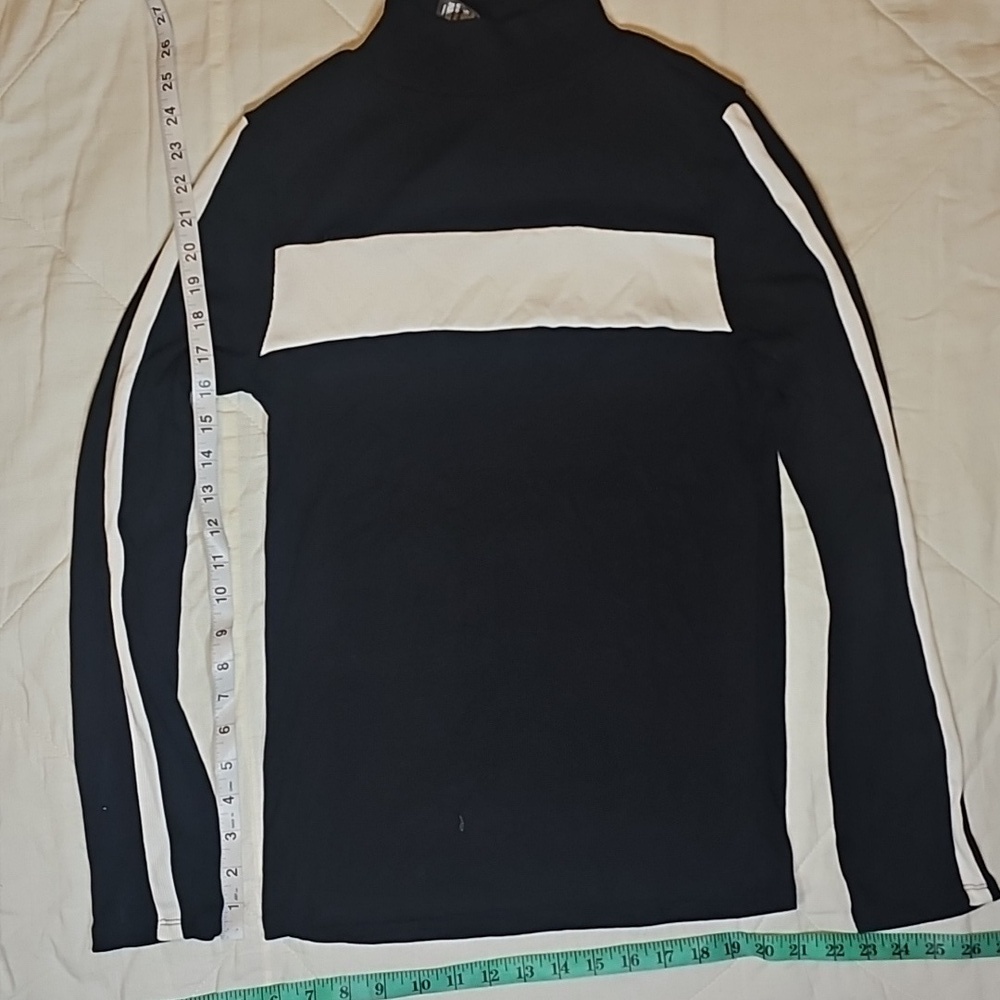 Lou, Black, White, Mock Neck, Women's, Long, Sleeve, Shirt, Stretchy, Office